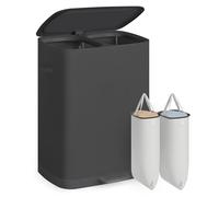 SONGMICS Laundry Basket with Lid, 42.2 Gallons, 2-Compartment Laundry Hamper with Handle and Pedal, Removable Liner, Easy Assembly, 22 x 18.5 x 29.5 Inches, Slate Gray ULCB832B101