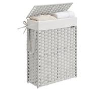 SONGMICS Laundry Basket with Lid, 55L Synthetic Rattan Laundry Hamper | Washing Basket with Handles, Foldable, Removable Liner Bag, Cloud White and Cream White, ELIOTT Collection LCB164W01