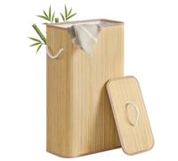 SONGMICS Laundry Basket with Lid, 60 L Bamboo Storage Basket, Rectangular Laundry Hamper with Handles, Collapsible, Removable Machine-Washable Liner, Natural Colour LCB076YZ01