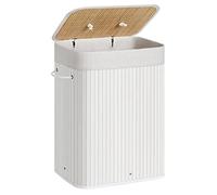 SONGMICS Laundry Basket with Lid, 72 Litres, Bamboo Laundry Hamper, Foldable Laundry Bag, Removable and Machine Washable, with Handles, for Laundry Room, Bedroom, White LCB010W01