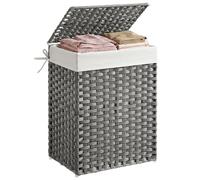 SONGMICS - Storage Basket - 90L Dirty Laundry Basket with Lid - Foldable, Removable Fabric Bag and Handles - For Blankets, Clothes, Living Room, Bedroom, Laundry Room - Grey - LCB51WG