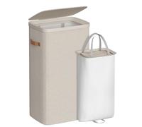 SONGMICS Laundry Basket, 100 L Laundry Hamper, with Lid and Handles, Removable Liner, Easy Assembly, 42 x 32 x 75 cm, Cappuccino Beige LCB811LH01