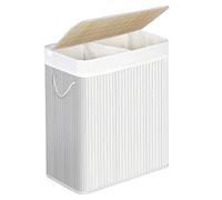SONGMICS - Laundry Basket with Lid - Bamboo Laundry Basket with 2 Sorting Compartments, Removable Bag, Cotton Handles - Volume 100L, for Laundry Room, Bedroom - White -LCB64WT