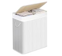 SONGMICS - Laundry Basket with Lid - Bamboo Laundry Basket with 2 Sorting Compartments, Removable Bag, Cotton Handles - Volume 100L, for Laundry Room, Bedroom - White -LCB64WT