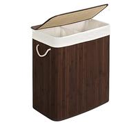 SONGMICS - Laundry Basket with Lid - Bamboo Laundry Basket with 2 Sorting Compartments, Removable Bag, Cotton Handles - Volume 100L, for Laundry Room, Bedroom - Brown - LCB72Z