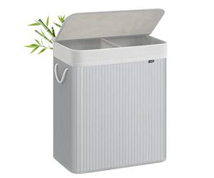 SONGMICS - Laundry Basket with Lid - Bamboo Laundry Basket with 2 Sorting Compartments, Removable Bag, Cotton Handles - Volume 100L, for Laundry Room, Bedroom - Grey - LCB064G01