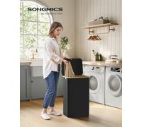 Songmics Laundry Basket With Lid, Large Laundry Hamper, 90L, Removable Mesh Liner, Oxford Fabric, Bamboo Handles, Collapsible