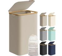 SONGMICS Laundry Basket with Lid, Large Laundry Hamper, 90L, Removable Mesh Liner, Oxford Fabric, Bamboo Handles, Collapsible, 42 x 32 x 70.5 cm, Camel Brown LCB509N01V1