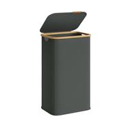 SONGMICS Laundry Basket with Lid, Laundry Hamper, Oxford Fabric, Foldable, Bamboo Frame, for Bedroom, Living Room, 26.4 Gal. (100 L), 42 x 32 x 70.5 cm, Slate Grey LCB518GN01