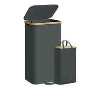 SONGMICS Laundry Basket with Lid, Laundry Hamper, Storage Bin, Removable Liners, Bamboo Frame, for Bedroom, 26.4 Gal. (100 L), Slate Grey LCB531GN01