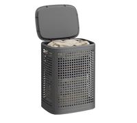 SONGMICS Laundry Basket with Lid, Plastic Laundry Hamper, 19.8 Gallons (75 L), Slim Storage Basket, for Bathroom, Bedroom, Dark Grey RLH021G101