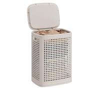 SONGMICS Laundry Basket with Lid, Plastic Laundry Hamper, 19.8 Gallons (75 L), Slim Storage Basket, for Bathroom, Bedroom, Cappuccino Beige RLH021L101