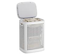 SONGMICS Laundry Basket with Lid, Plastic Laundry Hamper, 19.8 Gallons (75 L), Slim Storage Basket, for Bathroom, Bedroom, White and Grey RLH021WG01