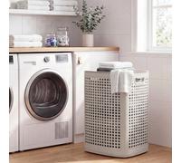 Songmics Laundry Basket With Lid, Slim Plastic Laundry Hamper, 75 L, For Bathroom, Bedroom, Beige