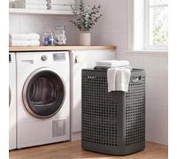Songmics Laundry Basket With Lid, Slim Plastic Laundry Hamper, 75 L, For Bathroom, Bedroom, Grey