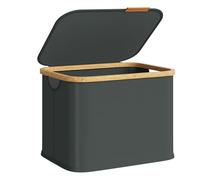 SONGMICS Laundry Hamper with Lid, Space-Saving Laundry Basket, Oxford Fabric, Foldable, Bamboo Frame, for Bedroom, Living Room, 10.6 Gal. (40 L), 42 x 32 x 30 cm, Slate Gray LCB516GN01