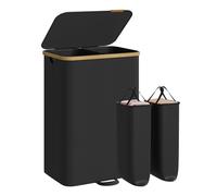 SONGMICS Laundry Basket with Lid, Washing Basket, 39.6 Gal. (150 L) | Removable Liners, Bamboo Frame, for Bedroom, Ink Black and Light Bamboo LCB532BH01