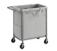 SONGMICS Laundry Basket with Wheels, 2-Section Rolling Laundry Hamper, 37 Gallons (140L), Removable Liner, Steel Frame with Handle, Blanket Storage, 27.2 x 15.4 x 31.9 Inches, Dove Grey URLS004G01
