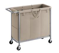 SONGMICS Laundry Basket with Wheels, 3-Section Rolling Laundry Hamper, 52.8 Gallons (200 L), Removable Liner, Steel Frame with Handle, 35.8 x 15.4 x 31.9 Inches, Camel Brown URLS005N01