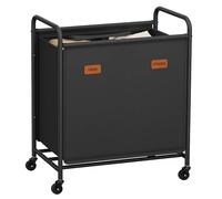 SONGMICS Laundry Basket with Wheels, Laundry Hamper 2 Compartments, 140L Laundry Sorter, Movable Laundry Trolley, 5 Labels, for Laundry Room, Bedroom, Bathroom, Ink Black RLS210B01