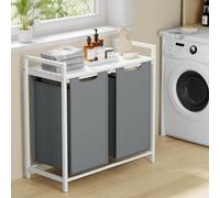 Songmics Laundry Hamper, 2-Compartment Clothes Bin, Removable Bags, Laundry Sorter, Metal Frame, White And Light Grey