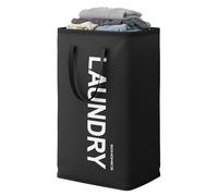 SONGMICS Laundry Hamper, 21.1-Gallon (80 L) Laundry Basket with Handles, Water-Repellent Storage Basket for Laundry Room, Bedroom, Bathroom, Foldable, Ink Black RLH001BH01