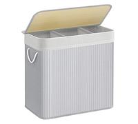SONGMICS Laundry Hamper Basket with 3 Sections, Clip-on Lid and Handles, 150L Foldable, for Laundry Room, Bedroom, Bathroom, Grey LCB091G01