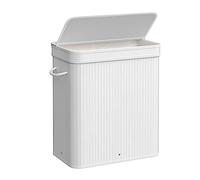 SONGMICS Laundry Hamper with Lid, 100 L Bamboo Laundry Basket, Removable Machine Washable Hamper Basket, with Handles, for Laundry Room, Bedroom, Washroom, White LCB063W01