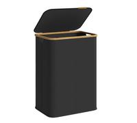 SONGMICS Laundry Hamper with Lid, 2-Compartment Laundry Basket, Oxford Fabric, Foldable, Bamboo Frame, for Bedroom, Living Room, 37 Gal. (140 L), 52 x 38.5 x 70.5 cm, Ink Black LCB519BH01