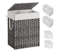 SONGMICS Laundry Hamper with Lid, 90L Clothes Hamper with 2 Removable Liner Bags & 6 Mesh Bags, Wicker Laundry Basket, Double Laundry Hamper for Bathroom, 13 x 18.1 x 23.6 Inches, Gray ULCB251G01V1