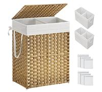 SONGMICS Laundry Hamper with Lid, 90L Clothes Hamper with 2 Removable Liner Bags & 6 Mesh Bags, Wicker Laundry Basket, Double Laundry Hamper for Bathroom, 13 x 18.1 x 23.6 Inches, Natural ULCB251N01V1