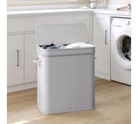 Songmics Laundry Hamper With Lid, Bamboo Laundry Basket, Removable Machine Washable Hamper Basket, Grey