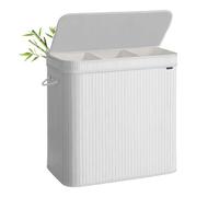 SONGMICS Laundry Hamper with Lid, Bamboo Laundry Basket, Removable Machine Washable Hamper Basket, with Handles, 150 L, for Laundry Room, Bedroom, Washroom, Cloud White LCB062W01