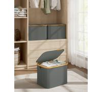 SONGMICS Laundry Hamper with Lid, Space-Saving Laundry Basket, Oxford Fabric, Foldable, Bamboo Frame, for Bedroom, Living Room, 10.6 Gal. (40 L), 42 x 32 x 30 cm, Slate Gray LCB516GN01