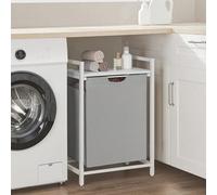 Songmics Laundry Hamper With Pull-Out Liner, Metal Frame Washing Basket, Removable Bag, Storage Shelf, Dove Grey And Matte White