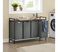 Songmics Laundry Sorter, 4 Compartments, Shelf, Pull-Out And Removable Laundry Bags, Metal Frame, Laundry Basket, Black And Grey