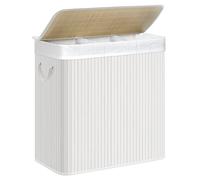 SONGMICS LCB091W01 Laundry Basket 150 L with 3 Sorting Compartments Bamboo Lid Foldable Removable Machine Washable Bag for Laundry Room Bedroom White