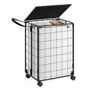 SONGMICS LCB290B12 Laundry Basket with Wheels, Laundry Bag Removable, 1 Inner Bag, Laundry Trolley with Lid, 46 x 33 x 65 cm, for Laundry Room, Ink Black/Cloud White