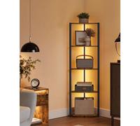 Songmics Led Corner Display, 5-Tier Bookshelf With Illuminated Shelves, Metal Frame Storage Unit, Rustic Brown