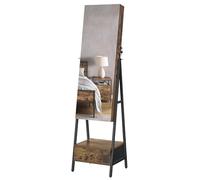 SONGMICS LED Mirror Jewellery Cabinet Standing, Lockable, Drawer and Shelf | Space-Saving Jewellery Organiser, Full-Length Mirror Armoire, Gift Idea, Rustic Brown and Ink Black, BERIT Series JJC025X01