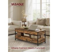 Songmics Lift Top Coffee Table, Living Room Table, With Storage Drawers, Hidden Compartments, And Open Shelf, 50 X 120 Cm