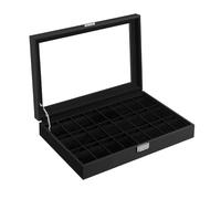 SONGMICS Watch Box, Lockable Watch Case, Watch Storage Box with 24 Slots, Glass Lid, Gift for Loved Ones, Ink Black Synthetic Leather, Ink Black Lining JWB024B02