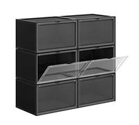 SONGMICS LSP06CB Set of 6 Stackable Shoe Boxes with Door Plastic Size up to 46 x 28 x 22 cm Black