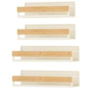 SONGMICS Magnetic Spice Rack, No Drilling Needed, Set of 4, Bamboo | Kitchen Spice Organisers, 2 Large and 2 Small Shelves, for Refrigerator, Microwave, Cream White, BYSTRO Collection KCS062WD01