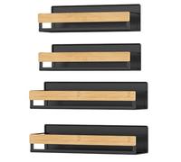 SONGMICS Magnetic Spice Racks, Set of 4, 2 Large and 2 Small Shelves, Spice Organisers, No Drilling Needed, Kitchen Shelf for Refrigerator, Microwave, Washing Machine, Bamboo, Ink Black KCS062BH01