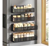 SONGMICS Magnetic Spice Racks, Set of 4, 2 Large and 2 Small Shelves, Spice Organisers, No Drilling Needed, Kitchen Shelf for Refrigerator, Microwave, Washing Machine, Ink Black KCS061B01