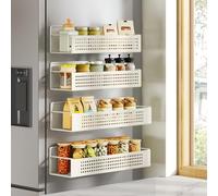 SONGMICS Magnetic Spice Racks, Set of 4, 2 Large and 2 Small Shelves, Spice Organisers, No Drilling Needed, Kitchen Shelf for Refrigerator, Microwave, Washing Machine, Cream White KCS061W01