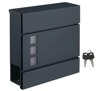 SONGMICS Mail Box, Lockable Wall-Mounted Post Letter Box with Newspaper Holder, 37x10.5x37cm, Anthracite Grey