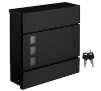 SONGMICS Mail Box, Lockable Wall-Mounted Post Letter Box with Newspaper Holder, 37x10.5x37cm, Black