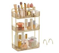 SONGMICS Makeup Organiser, 2 Types of Accessories, 3-Tier Skincare Organiser, Rectangular, Customisable, Jewellery Holder, for Vanity, Gift, Champagne Gold JKA013A01